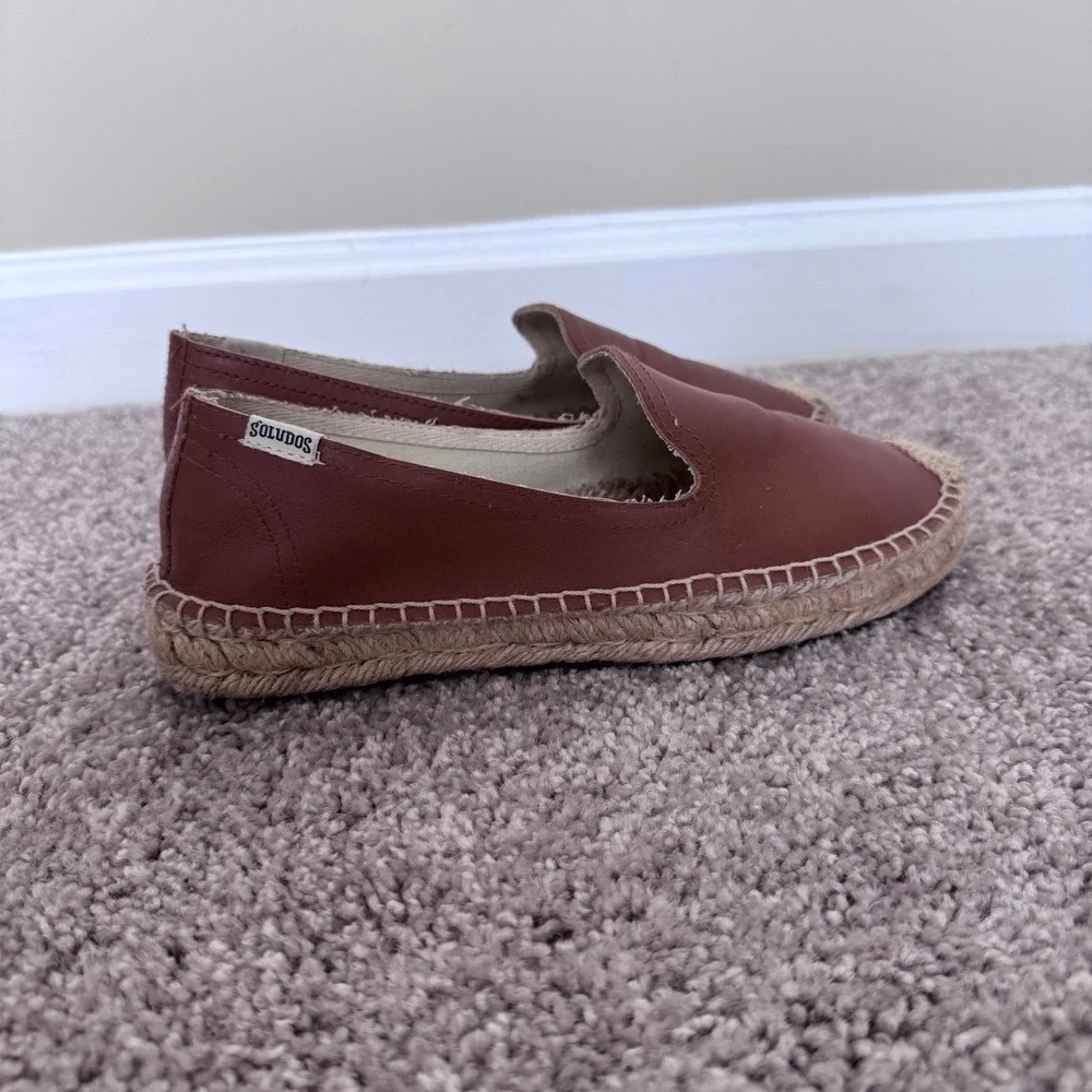 Soludos Womens Tan Brown‎ Leather Smoking Slipper Espadrille Flats Size 6